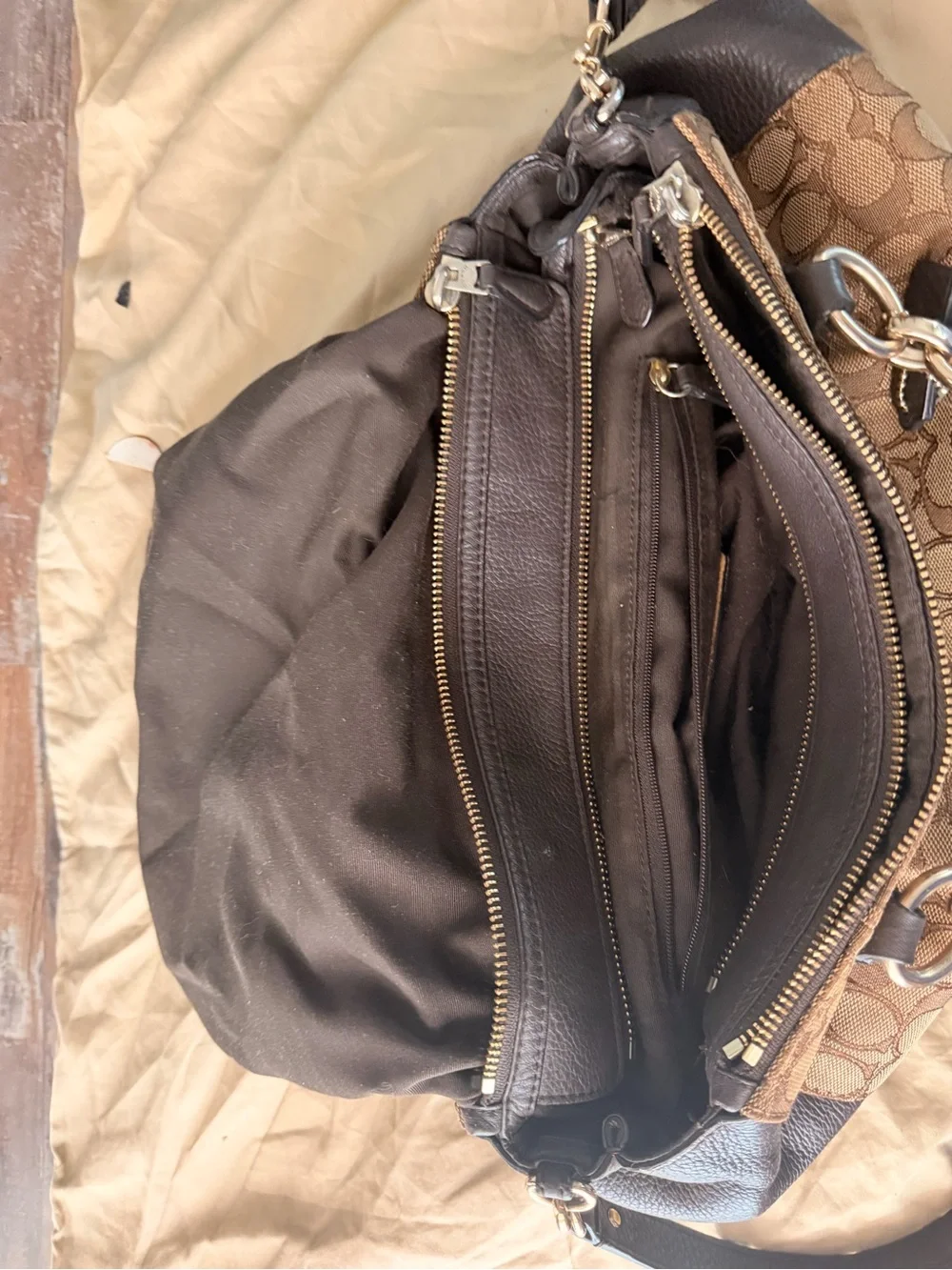Coach Brown Signature Canvas Satchel with Dark Brown Trim